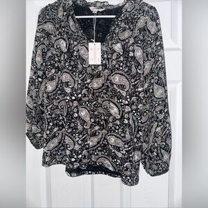 Lucky Brand Paisley Print Black and White Women's Top size Small